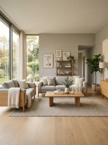 Matching furniture set in a modern living room.