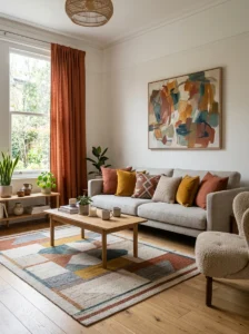 Throw pillows matching existing living room colors.