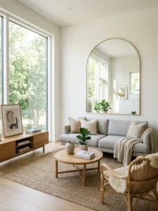 Mirror reflecting natural light to brighten a room.