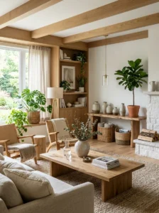 Natural materials adding depth to a neutral living room
