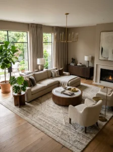 Beautiful living room with correctly sized area rug
