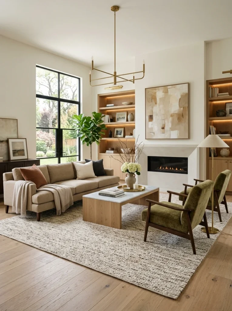 Living room rug defining the seating area