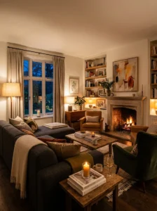 Poor lighting compared with warm layered living room lighting