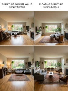 Comparison of poor and effective open-plan furniture layouts