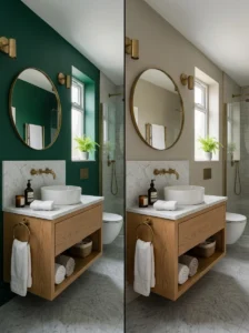 Comparison of bold and neutral bathroom paint colors