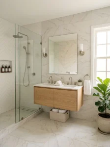 Elegant timeless luxury bathroom renovation with neutral design