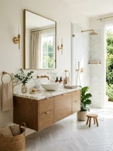 Timeless luxury bathroom renovation with marble-look porcelain tiles