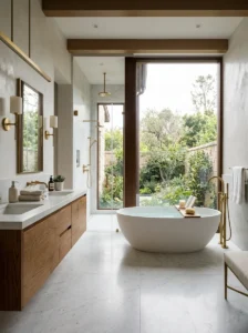 Luxury bathroom with a white freestanding soaking tub