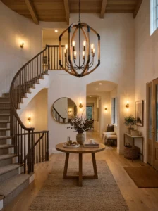 Warm lighting creating a welcoming atmosphere in a home entryway