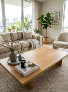 Coffee table with intentional empty space for everyday use