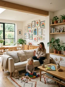 A warm minimalist home that still feels personal and lived in with kids