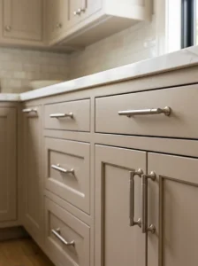 Repeated cabinet hardware creating visual rhythm across kitchen cabinets