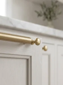 Bar pulls cabinet knobs and cup pulls installed on kitchen cabinets