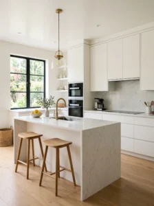 Kitchen with satin finish cabinets and clean professional paint lines