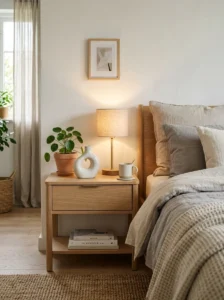 Cluttered versus organized bedroom nightstand comparison.