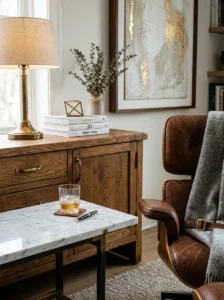 Natural materials connecting old and modern furniture