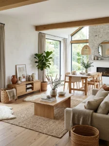 Natural materials creating texture in a modern home.