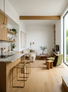 Flexible seating for a small living room with a large family