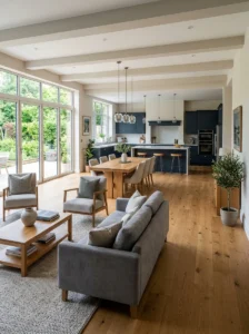 Clear circulation path in an open-plan living room
