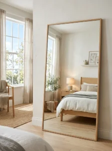 Large full-length mirror creating the illusion of a bigger room.