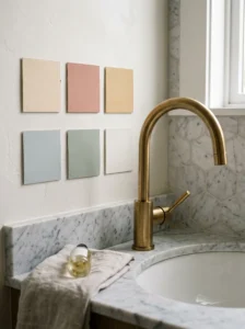 Bathroom paint undertone comparison with tile and fixtures