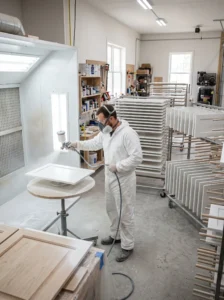 Professional cabinet repainting with spray finish