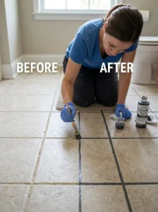 Changing grout color using grout colorant.