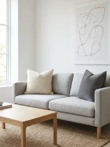 Well-styled throw pillows in a modern living room.
