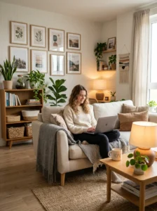 Alt Text: Person reading rental home decorating frequently asked questions