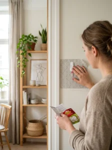 Alt Text: Testing removable wallpaper on a rental wall
