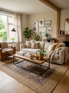 Layering a small rug over a larger natural fiber rug