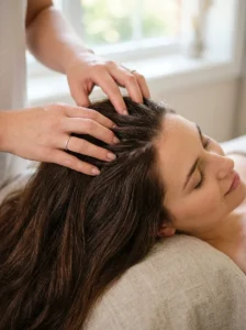 Healthy scalp care routine with scalp massage.