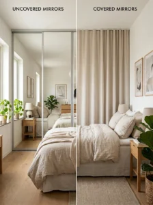 Bedroom with mirrored closet doors opposite the bed