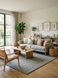 Balanced use of texture in a modern living room.