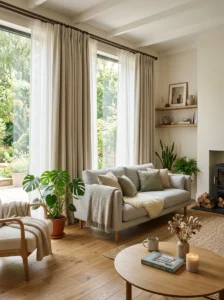 Modern living room showing the benefits of layered window treatments