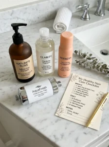 Alt Text: Hair care routine for diagnosing greasy hair causes.
