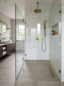 Bathroom with anti-slip shower floor tiles