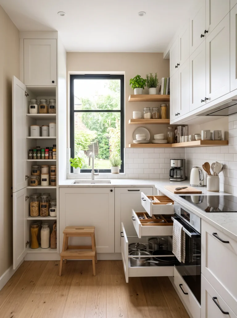 Small kitchen with smart storage solutions and clutter-free organization