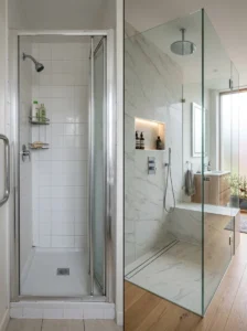 Small versus spacious walk-in shower comparison