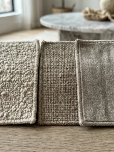 Comparison of boucle, linen, and velvet sofa fabrics
