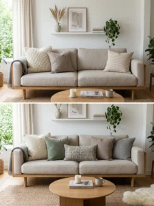 Three and five throw pillow arrangement ideas.