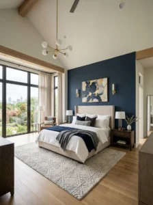 Comparison of a spacious bedroom with a dark accent wall and balanced room proportions