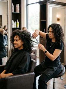 Alt Text: Dry curly haircut by a curl specialist.