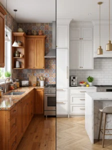Kitchen backsplash comparison showing good and bad tile choices