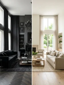 Comparison of dark and light living room interiors