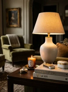 Cozy evening living room with warm ambient lighting