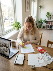 Alt Text: Reading a rental lease before decorating