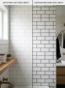 Comparison of matching and contrasting bathroom grout colors