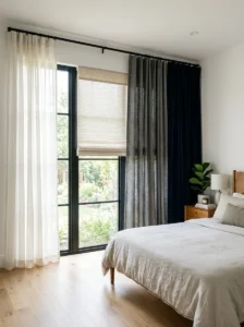 Different window treatments showing varying levels of light control