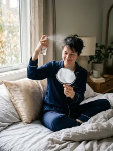 Alt Text: Refreshing short hair after sleeping.